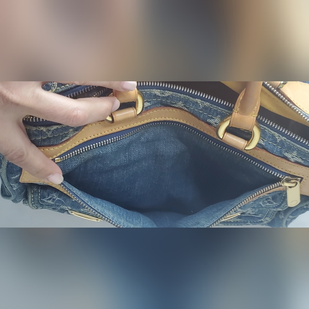 Louis Vuitton Monogram Denim Neo Speedy Blue and Tan Leather Handbag - Picture 10 of 16